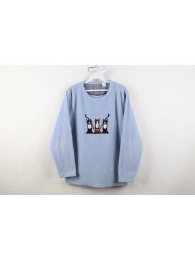 Vintage 90s Streetwear Womens Large Cat Lady Cat Kitten Fleece Sweater Blue